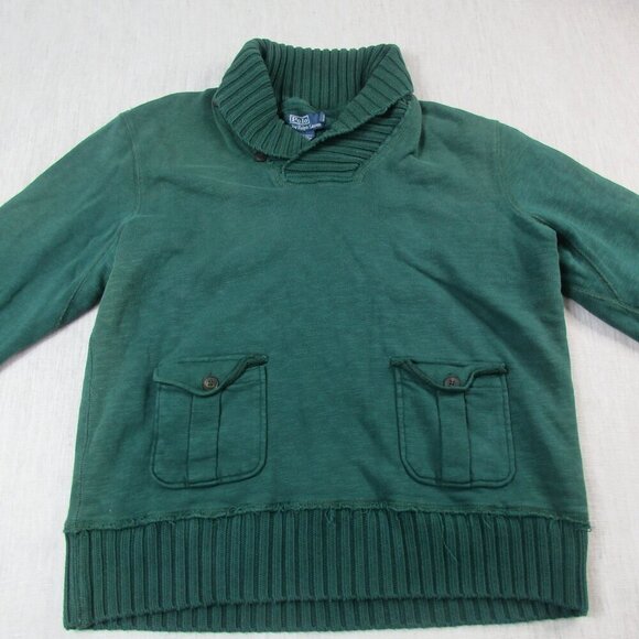 Polo Ralph Lauren Sweater Mens XL Green Cotton Blend Detailed Pockets Shawl Neck - Picture 3 of 10